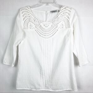 Cklass Y2K Crochet Pin Tuck Swiss Dot Womens Top S Peasant Boho Beachy Coastal